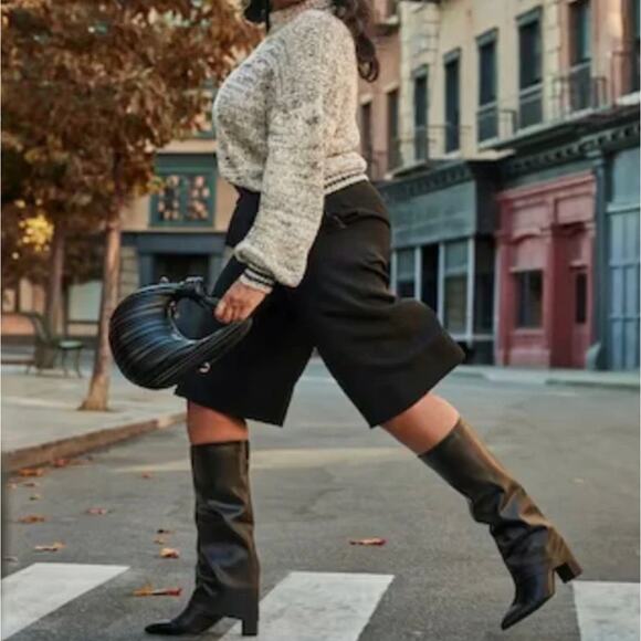 Marc Fisher Fadila Foldover Boots 7.5 Black NWT Tall Knee High Heel Glam - Picture 2 of 14